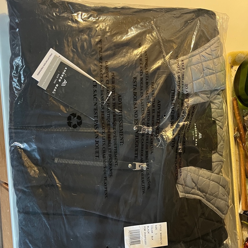 Andrew Marc Black Jacket with Quilted Gray Collar